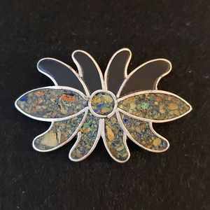 Taxco Mexico Lotus Flower Mosiac Brooch